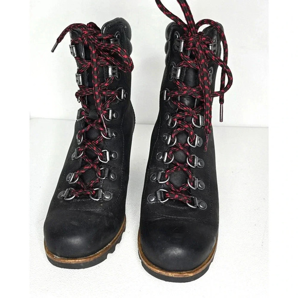 SOREL Conquest Wedge Lace Up Waterproof Leather Boots Black Women's, Size 6.5 - Picture 2 of 10